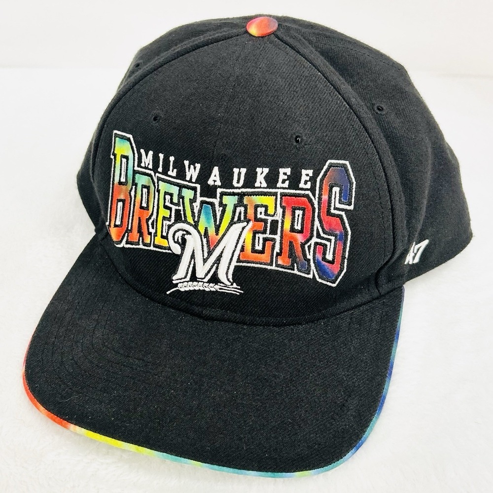 '47 Brand Milwaukee Brewers Tie Dye Hat Cap Adjustable Snapback Black MLB‎